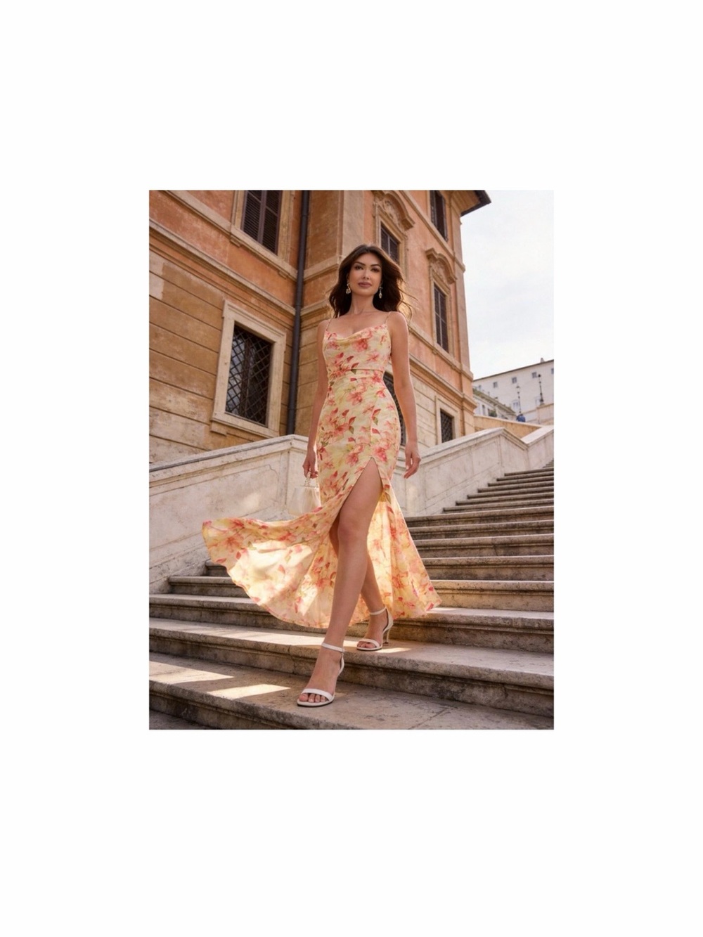Floral Yellow High-Slit Maxi Dress